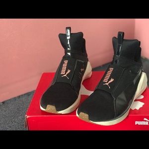 black puma shoes with rose gold